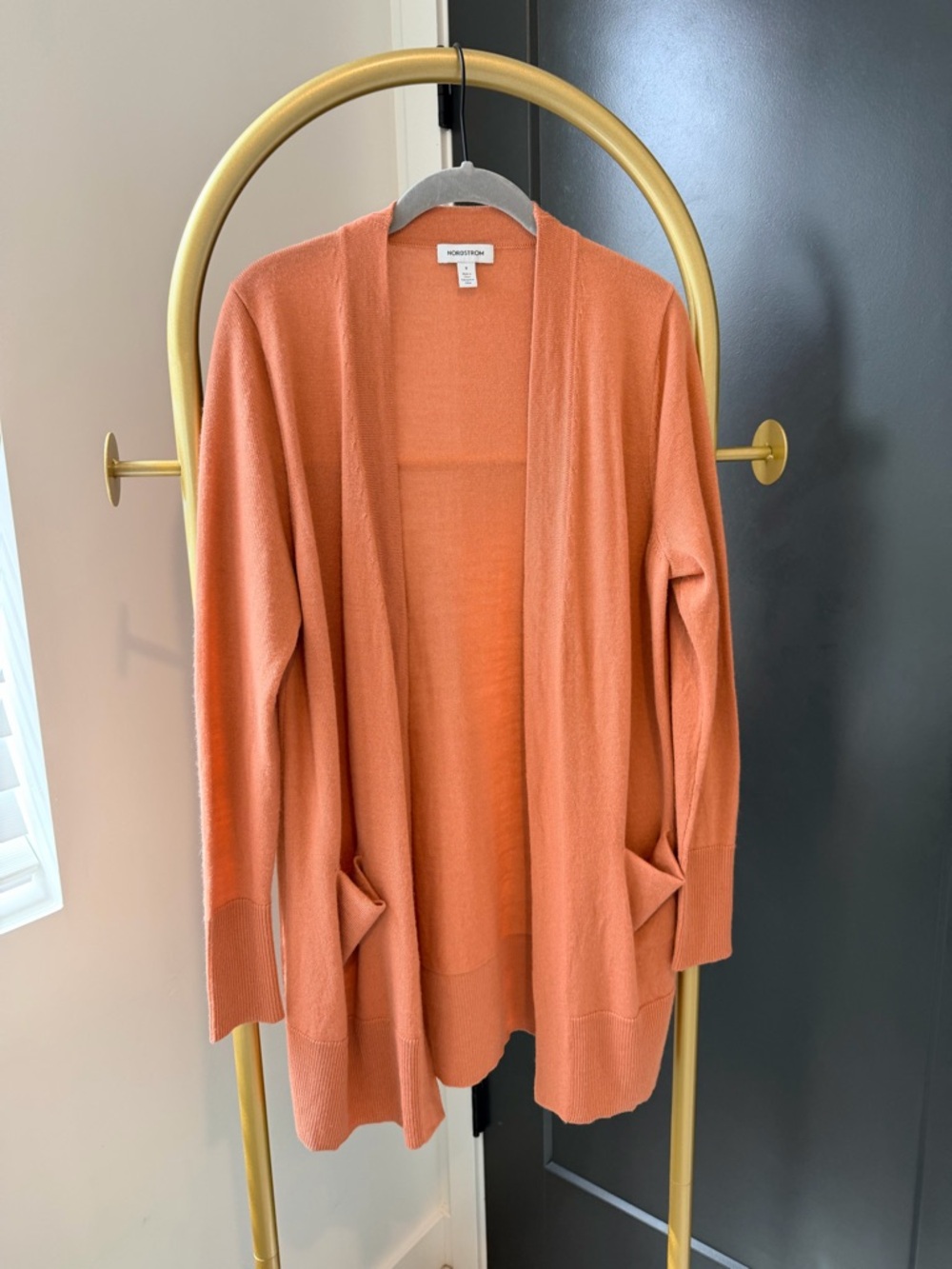 Nordstrom Open-Front Long Cardigan Sweater - Coral Orange